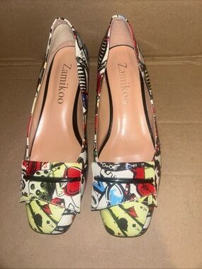 Zamikoo Women's Graffiti Block Heel Pumps Size 8.5